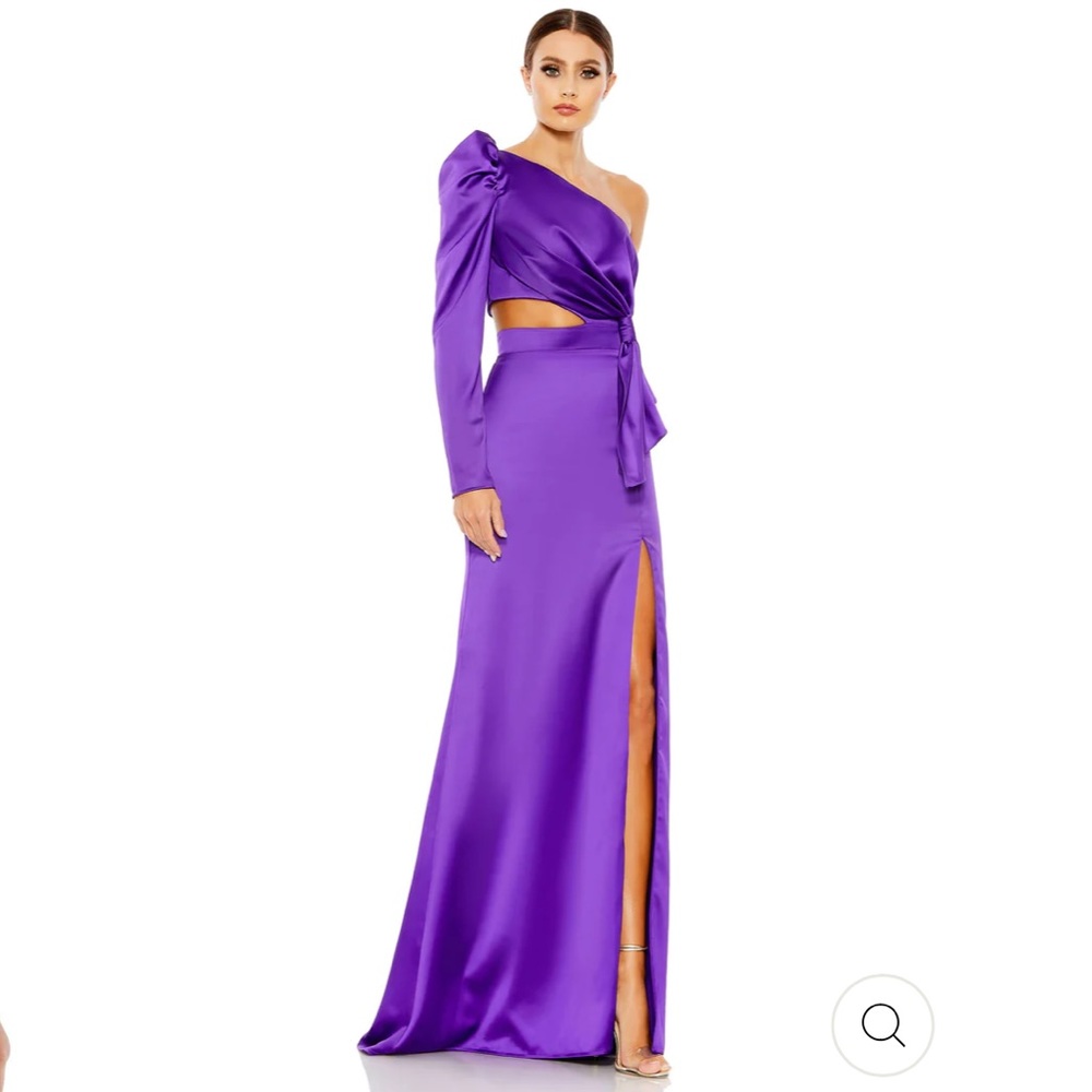 Mac Duggal PUFF ONE SLEEVE CUT OUT SIDE KNOT GOWN